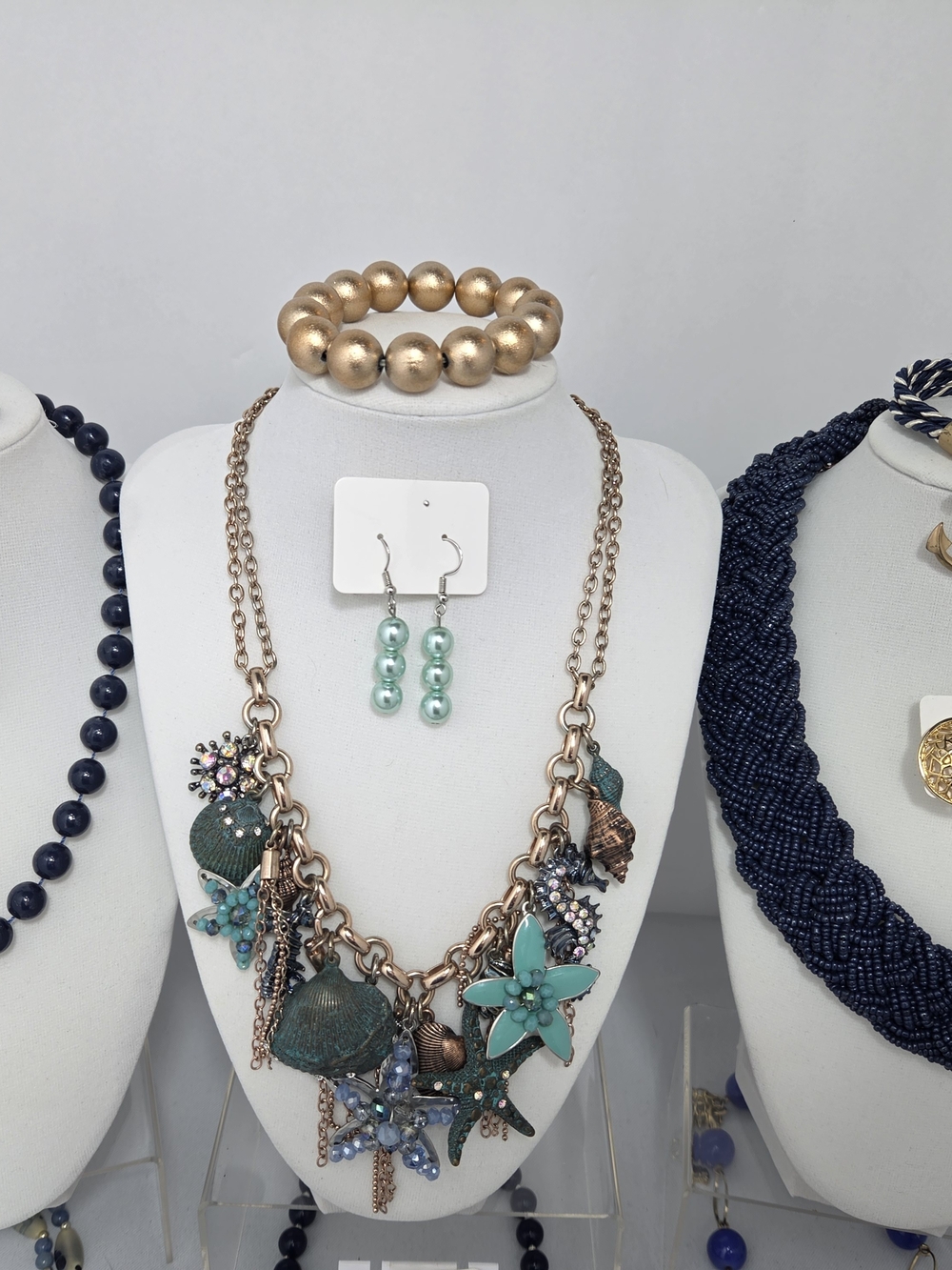 HUGE 30+ Costume Jewelry Lot LOFT Blue Nautical Navy Coastal Necklaces Earrings - Picture 2 of 12
